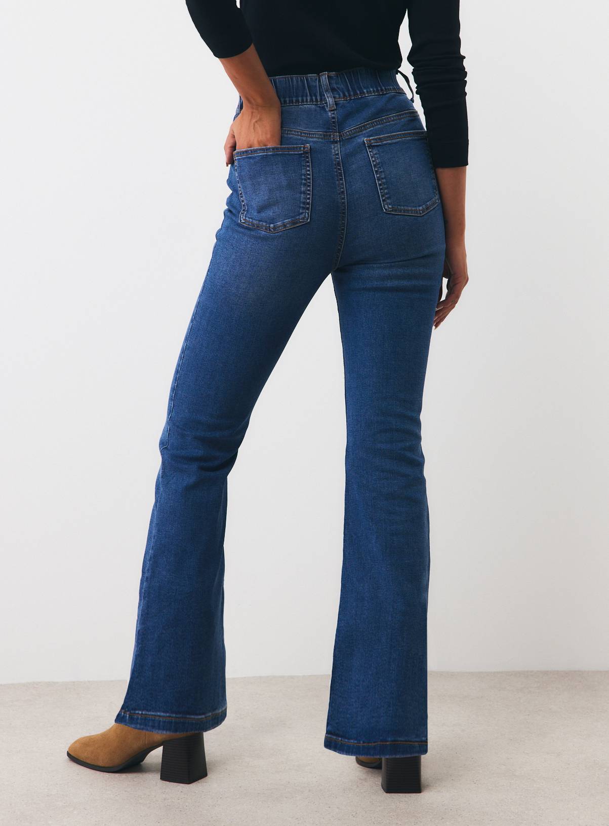 Mid Denim Cotton Rich Stretch Flared Jeggings 16 - Image 4